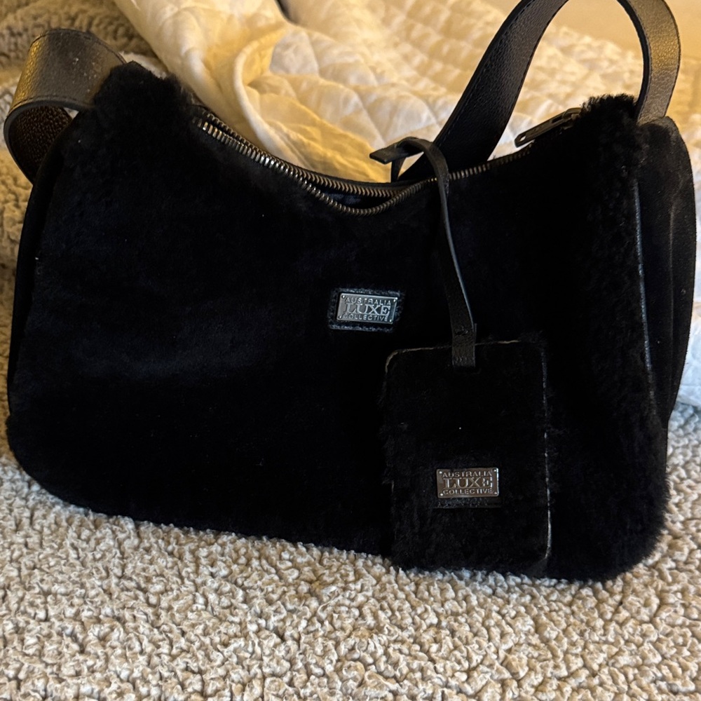 Australia Luxe Collective Black Shearling Shoulder Bag